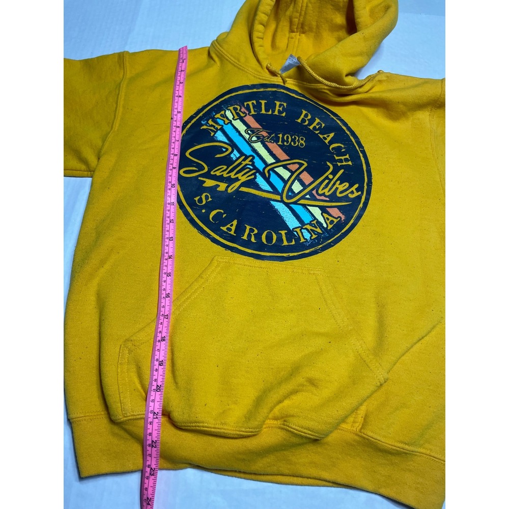 Myrtle Beach Salty Vibes Hoodie Yellow Graphic Sweatshirt‎ Womens Small Retro SC - Picture 6 of 7